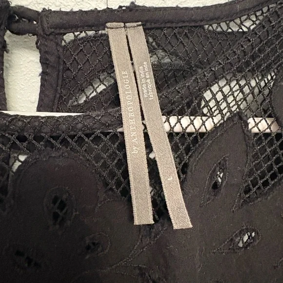 Anthropologie Black Lace Appliqué Sheer Blouse - Picture 5 of 7